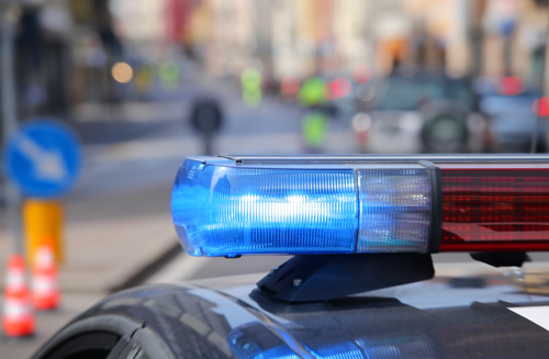 police car flashing lights close up