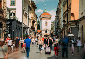 People walking on a street in Poland