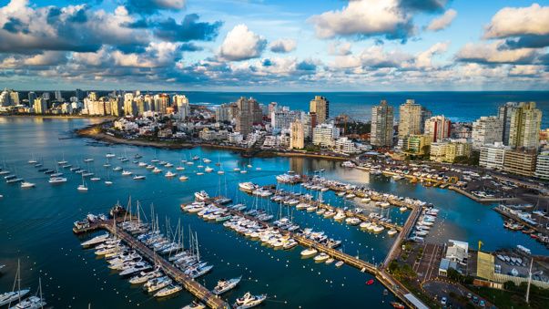 Aerial view of a marina in Uruguay