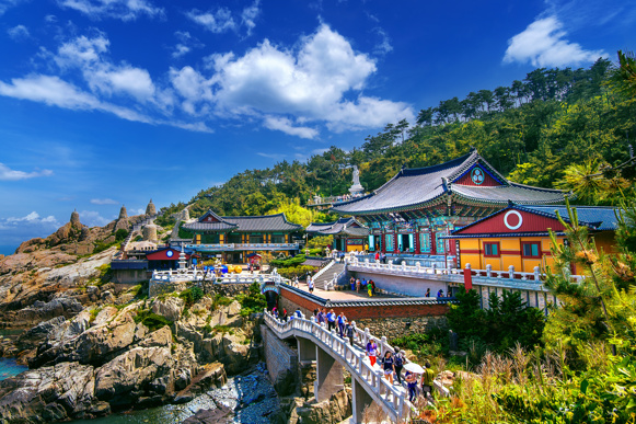 Haedong Yonggungsa Temple and Haeundae Sea in Busan, South Korea.