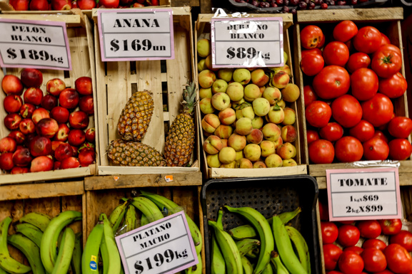 Market in Montevideo, Uruguay showing Uruguay currency