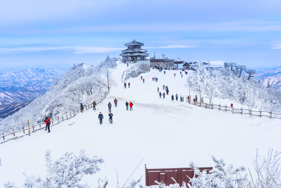 Deogyusan mountains is covered by snow and morning fog in winter, South Korea.