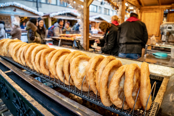 Downloaded Budapest Christmas Market traditional street food called Langos