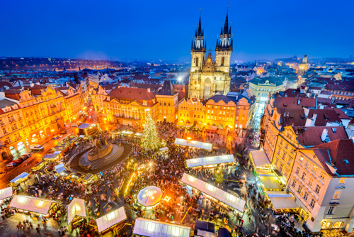 Aerial view of Prague Christmas market