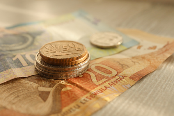 South African rand coins and banknotes