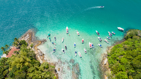Aerial view of boats at Ilha Grande, Brazil