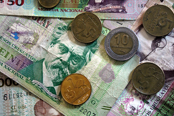 Uruguayan pesos, money background