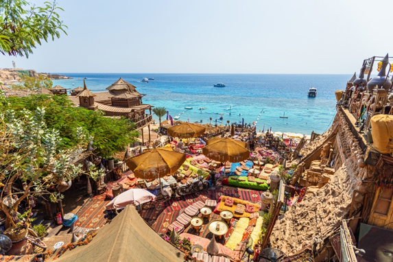 Aerial view of a beachfront cafe in Sharm El Sheikh Egypt