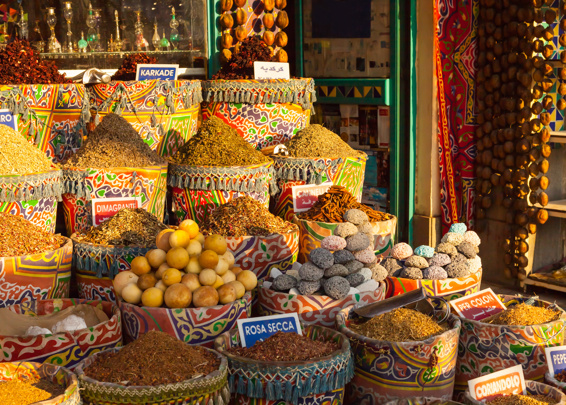 Spices for sale at a street market in Egypt