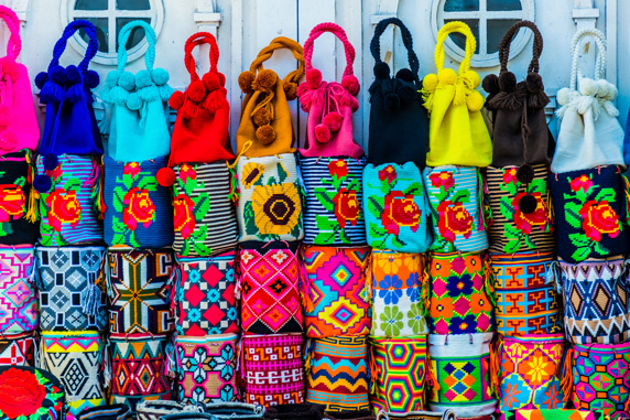 Colourful items for sale at a market in Cartagena, Colombia